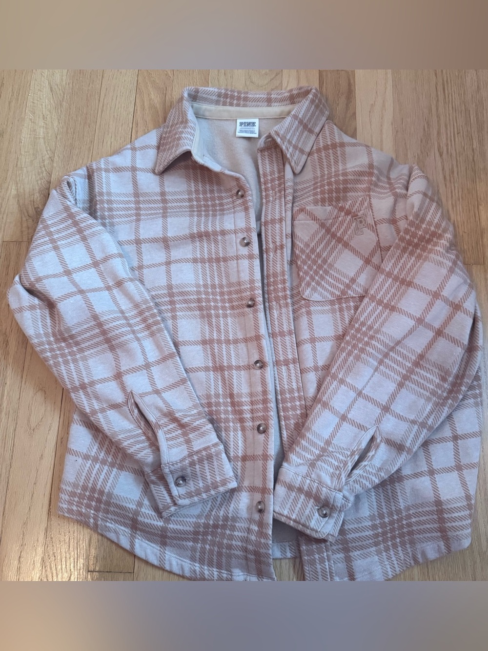 Pink Victoria secret Beige Plaid Button-Up Shirt Jacket